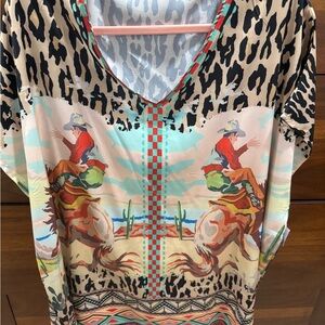Western Rodeo Cowboy Leopard Poncho Top L/XL 🆕